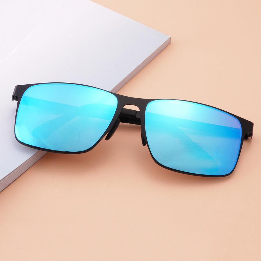 Flexible Men Square Bifocal Sunglasses UV400 Far Near Reading glasses  Integrated