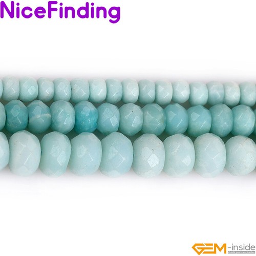 Blue Amazonite Natural Rondelle Faceted Spacer Gemstone Beads Jewelry Making 15" - Picture 1 of 33