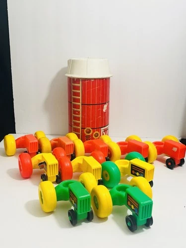 ✨ Vintage Fisher Price Little People Farm Silo Tractor Vehicles Lot 11 Pcs ✨