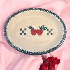 Vintage Chaparral Pottery Oval Baking Serving Dish Plate Apple Red Green White 