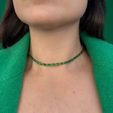 Baguette Cut lab Created Emerald Women's Choker Necklace 14k Yellow Gold Plated