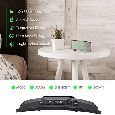 Large screen curved LED electronic clock mirror clock mute alarm clock  ON