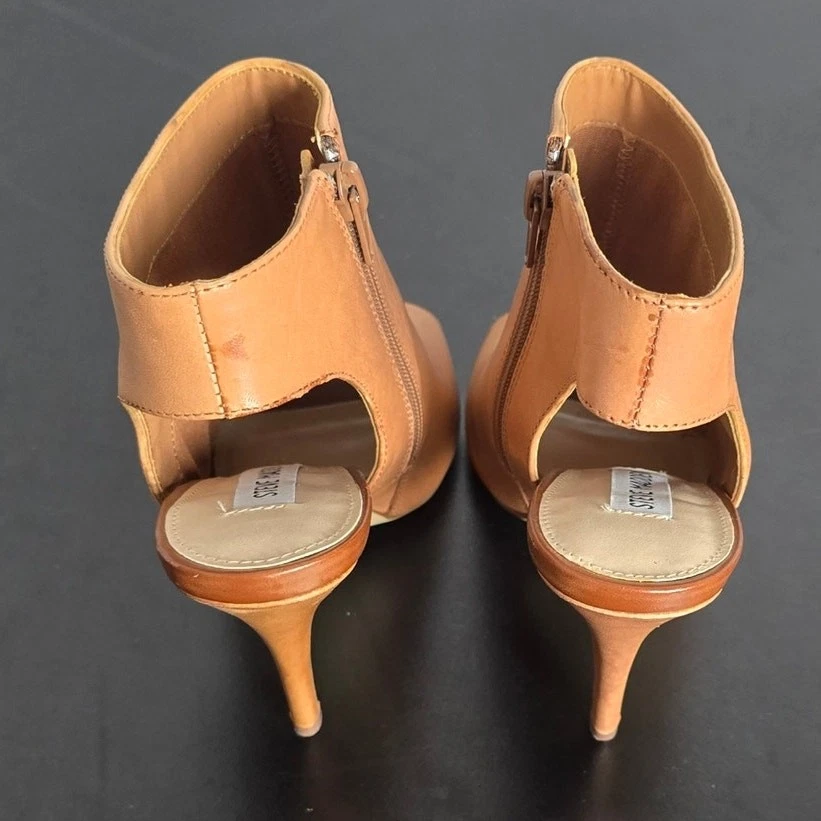 Botines Steve Madden talla 7,5 M cuero tostado punta abierta con cordones Foto 3 de 4