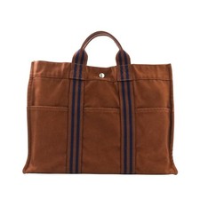 HERMES Fool Toe Tote MM Canvas Bag Brown Women USED