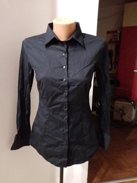 Women Hawes & Curtis Shirt Black Satin 36 / S / 44