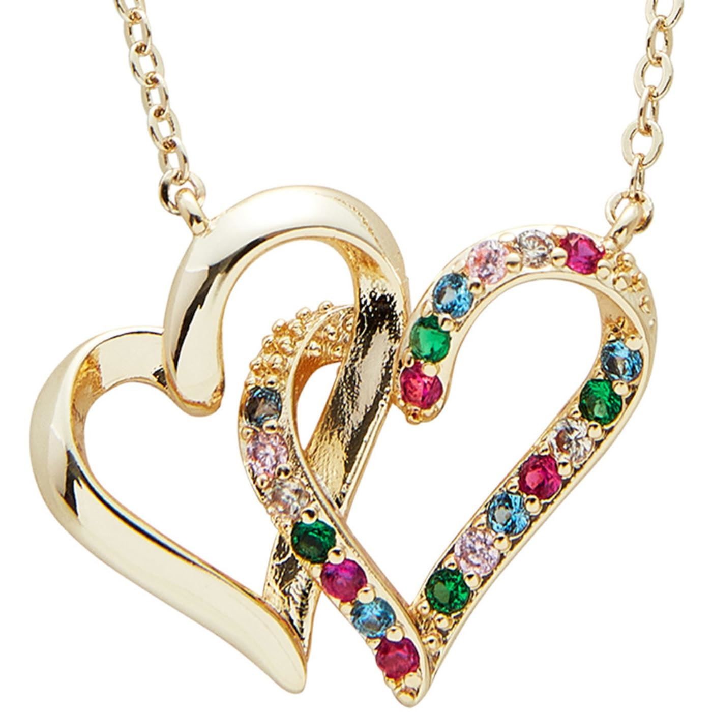 equilibrium Glam Rox Gold Entwined Hearts Necklace with CZ Stones