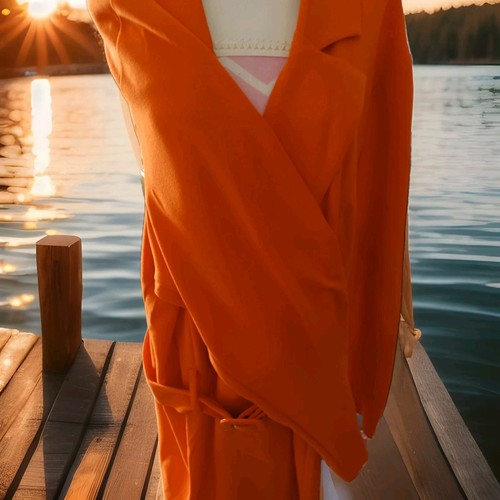 Ashley Stewart Woman's Button Belted Orange Blazer Suit Jacket Sz 18 - Picture 3 of 9