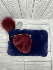 Borsa con cerniera World Market pochette e portamonete con pom pom 11x7,5 in blu fuzzy