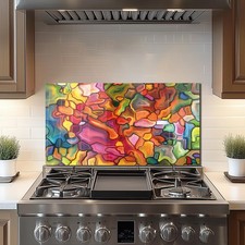 DAIFURONGE Tempered Glass Backsplash For Kitchen Behind Stove,Colorful,Stove ...