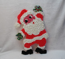 Vintage Melted Plastic Popcorn Santa Claus Waving 20" X 13" Made in USA