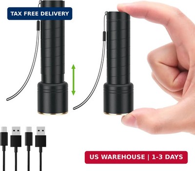 2 Small Rechargeable Flashlights USB-C, 4.1in Zoomable LED Flashlight High Lumen