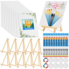 160 Pack Canvas with Easel Miniature Painting Kit with Wooden Easel and Blank...