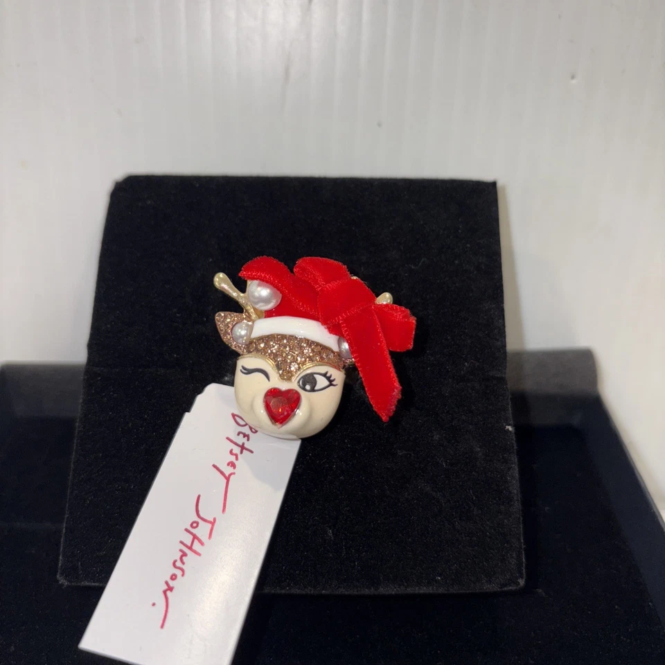 Novo em folha BETSEY JOHNSON autêntico anel elástico piscando renas multicolor - Imagem 2 de 4