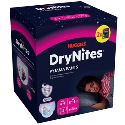 Huggies DryNites Dry Nights Pyjamas Girls 17-30kg Bed Nappy 4-7Year Pack 32Pants