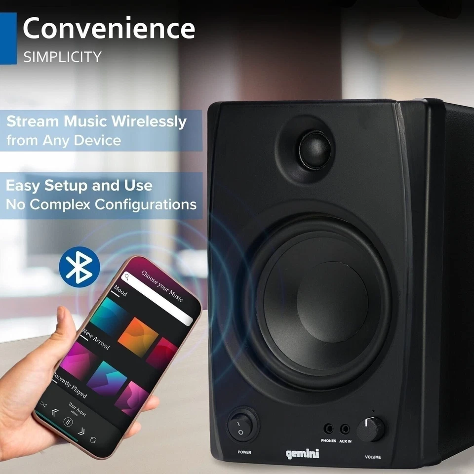 Gemini SMX-5BT 5" Bluetooth Studio Monitors 200W TRS/RCA/Aux Active/Passive Pair - Image 4 of 4