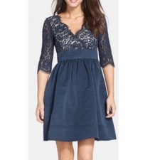 Eliza J Size 2 Lace Fit & Flare Dress Blue