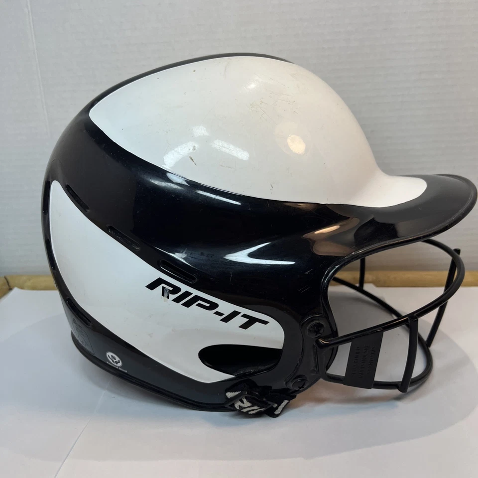 RIP-IT WLBH -S/M 6 - 6 7/8 Batting Helmet w/ Cage SOFTBALL WHITE & BLACK - Image 2 of 4