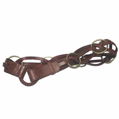 NEW Linea Pelle Braided Brown Leather and Brass Rings Sz L 