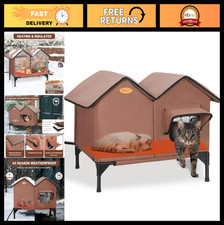 Heated Outdoor Cat House - Insulated Weatherproof Shelter for 2-3 Cats, Easy Ass