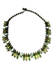 Vintage Signed Regency Jewels Green Glass Crystal Rhinestone 16" Necklace