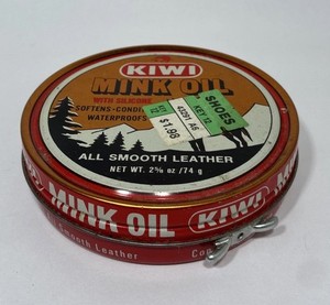 Vintage 3 1/4 oz KIWI All Smooth Leather Mink Oil TIn 3/4 Empty