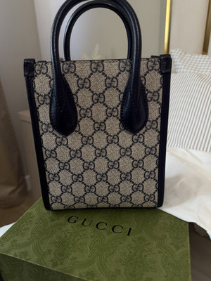 Gucci GG Supreme Mini Tote Beige Black, Top Handle, Dust Bag & Box