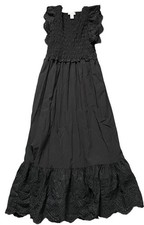 Calypso St Barth Maxi Dress Size L Black Eyelet Smocked Ruffle