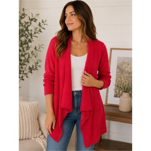 Preppy Waterfall Open Front Cardigan by Coldwater Creek Red Size