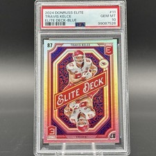 Travis Kelce ELITE DECK BLUE PRIZM #/10 SSP Chiefs 2024 Donruss PSA 10