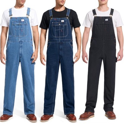 HISEA Men Bib Overalls Stretchy Dungarees Flex Denim Workwear Jeans Multi Pocket