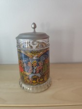 Bierkrug - Bierseidel - ca. 70er Jahre - bunte Wirtshausszene - mit Zinndeckel