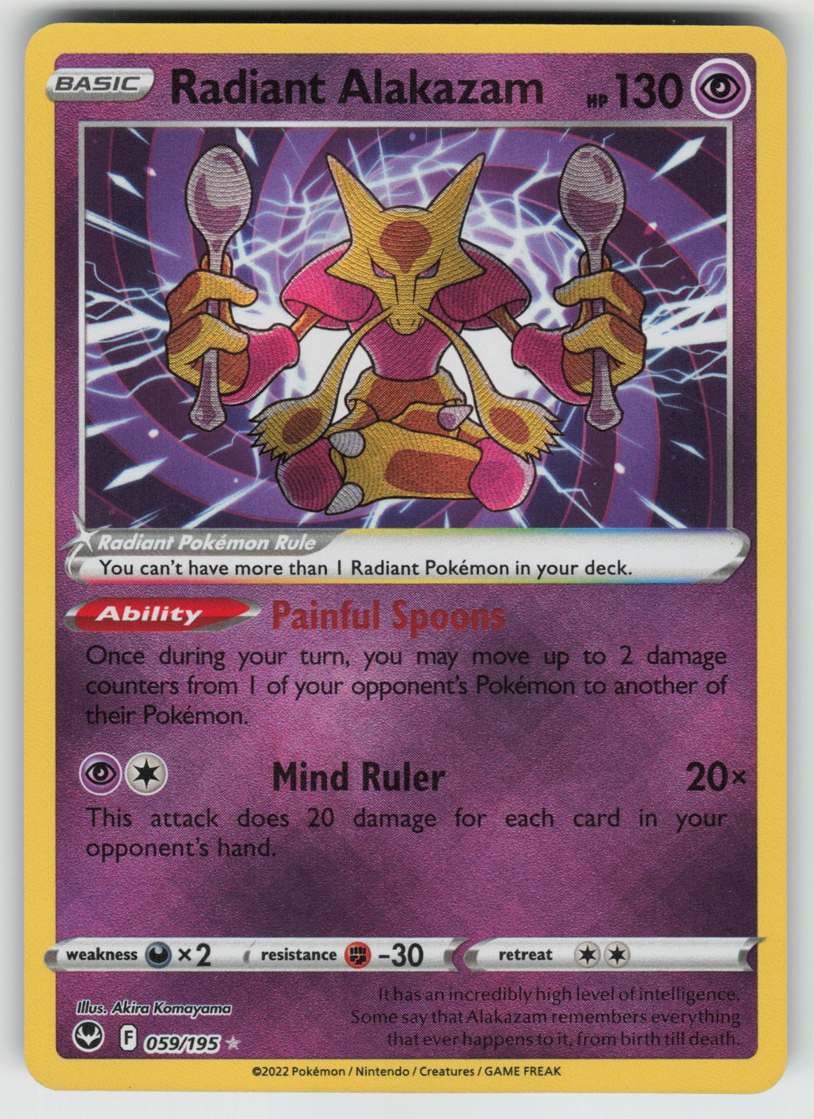 Radiant Alakazam Radiant Rare SWSH12: Silver Tempest 059/195 NM