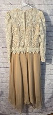 Vtg Cachet by Bari Protas Woman's Beige Lace Chefon Dress Sz 10 see description