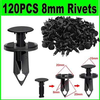 120PCS Car Plastic Rivets Fastener Fender Push 8mm Bumper Clips Retainer Auto