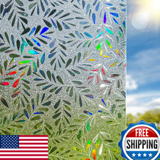 DUOFIRE Rainbow Window Film Decorative Frosted Static Cling Privacy Leaves Patte