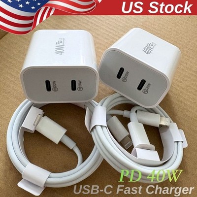 2X 20W USB-C Fast Charger For iPhone 17 16 15 14 13 12 11 Pro Max X Type C Cable