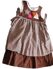 1970s Chocolate Soup Girls Brown Checked Aproned Sleeveless Jumper Dress Size 7