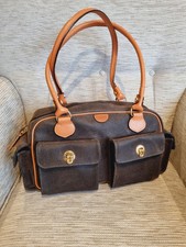Bric's Brics Brown Tan Leather Large Zip Up Pocket Mini Holdall Handbag
