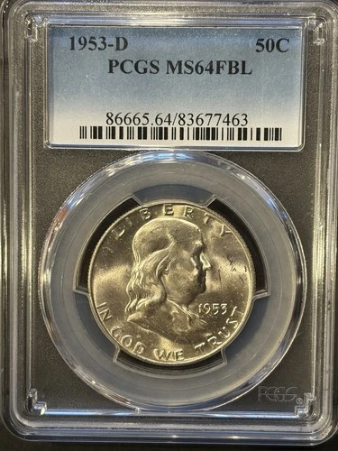 1953-D Franklin Half Dollar PCGS MS 64 FBL Full Bell Lines