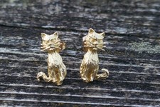 Vintage 14k Yellow Gold Cat Designed Stud Earrings - 1.8 Grams