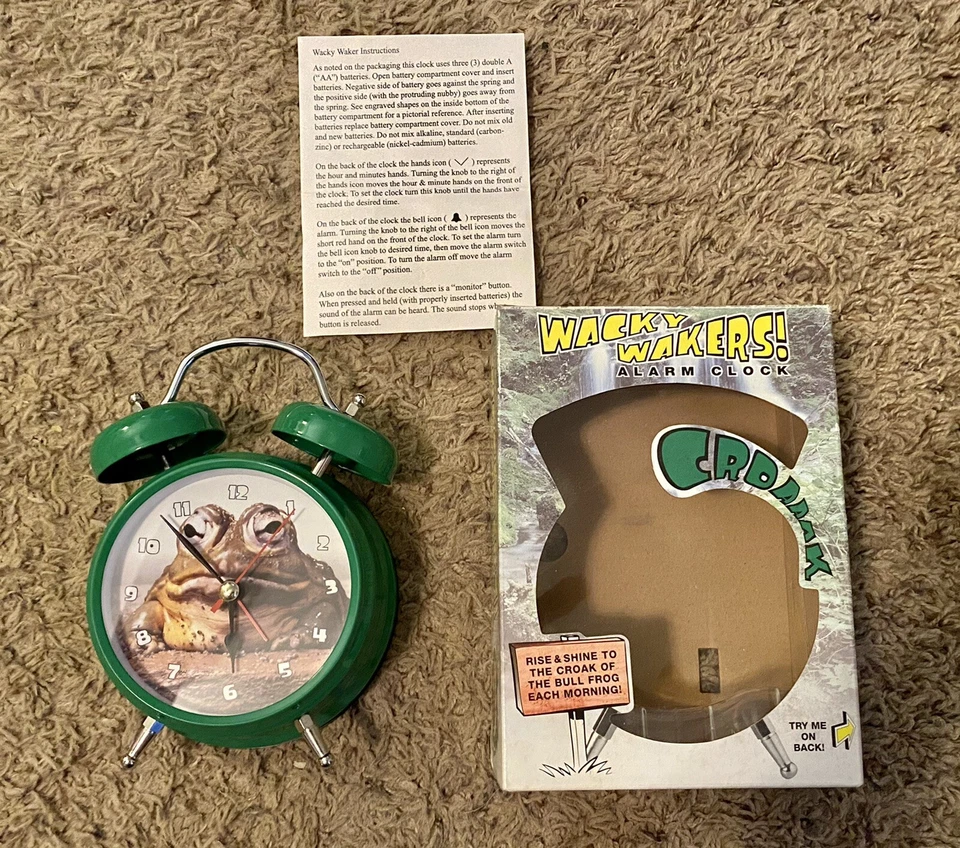 New Wacky Wakers Bull Frog Alarm Clock Croaks New Old Stock Wacky Animal Clock - Image 2 of 4