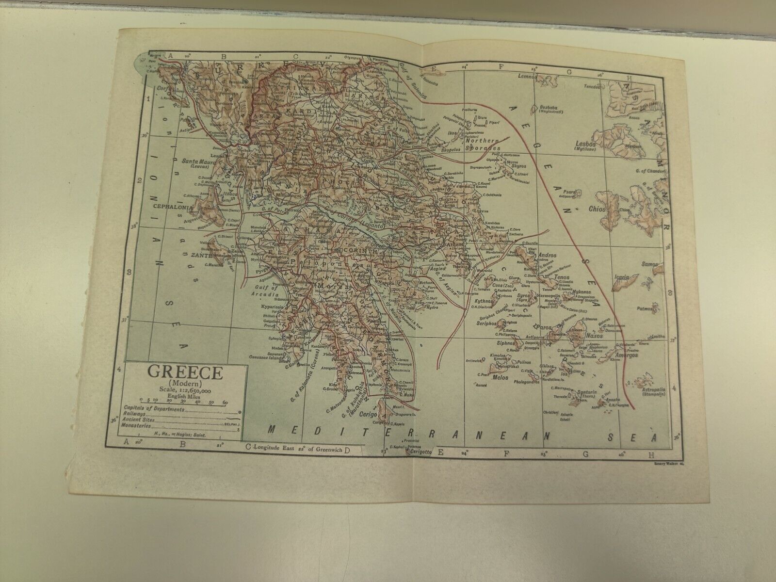 1910 Greece Map Encyclopedia Britannica Emery Walker