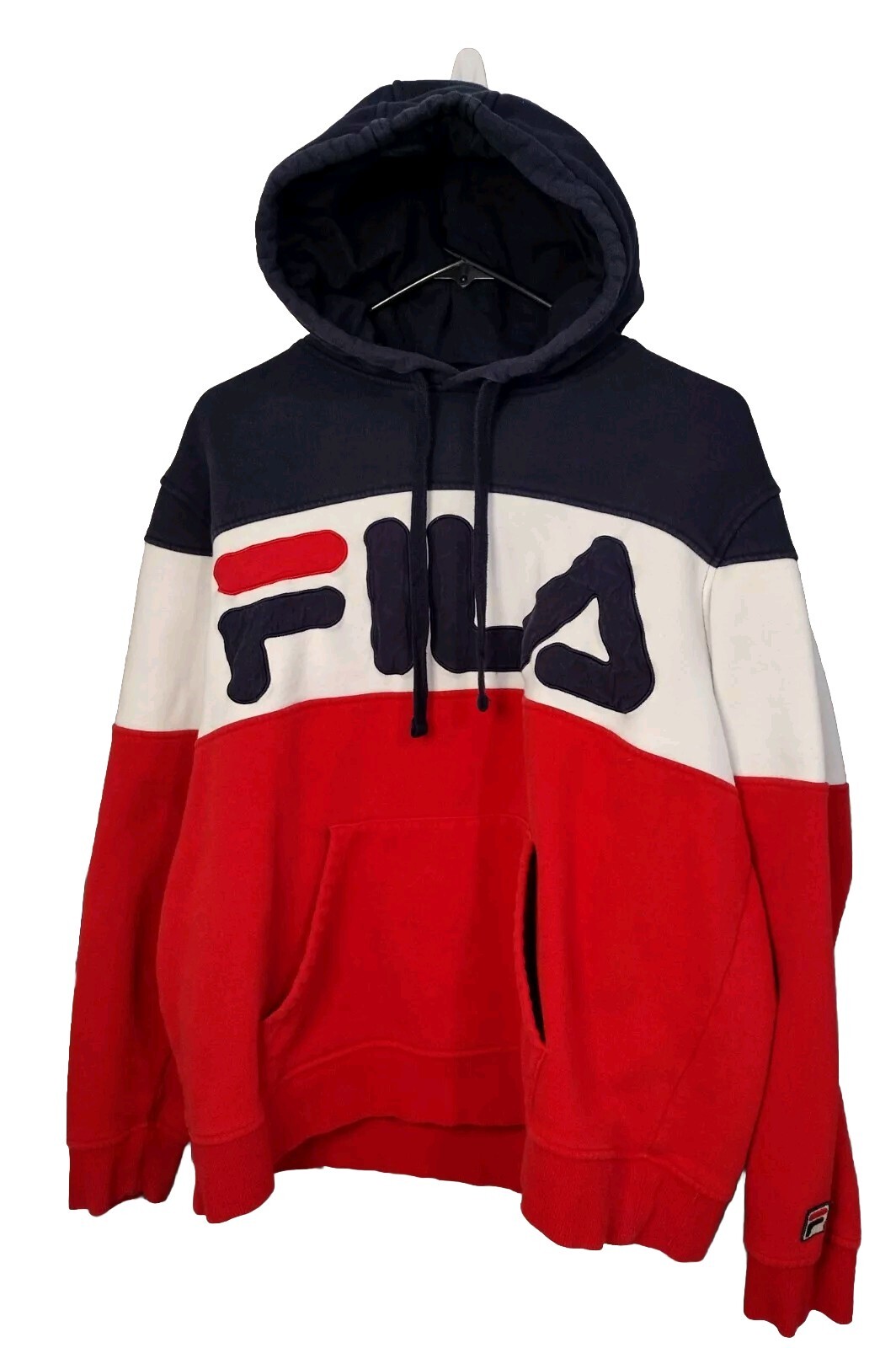 Felpa con cappuccio FILA uomo vintage Spell Out colorblock pullover taglia XL