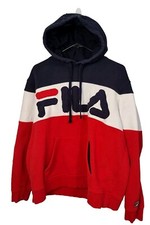 FILA Mens Vintage Spell Out Colorblock Hoodie Sweatshirt Pullover Sz XL