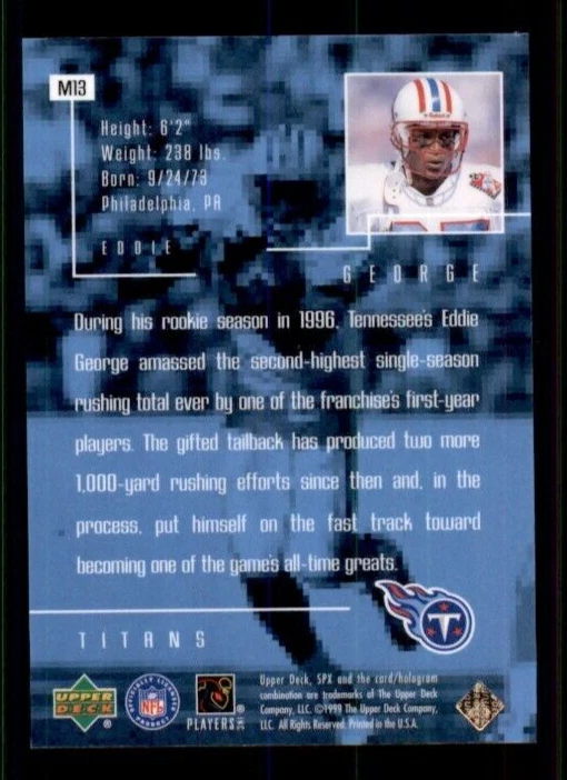 1999 SPx Masters #M13 Eddie George. - Image 2 of 2
