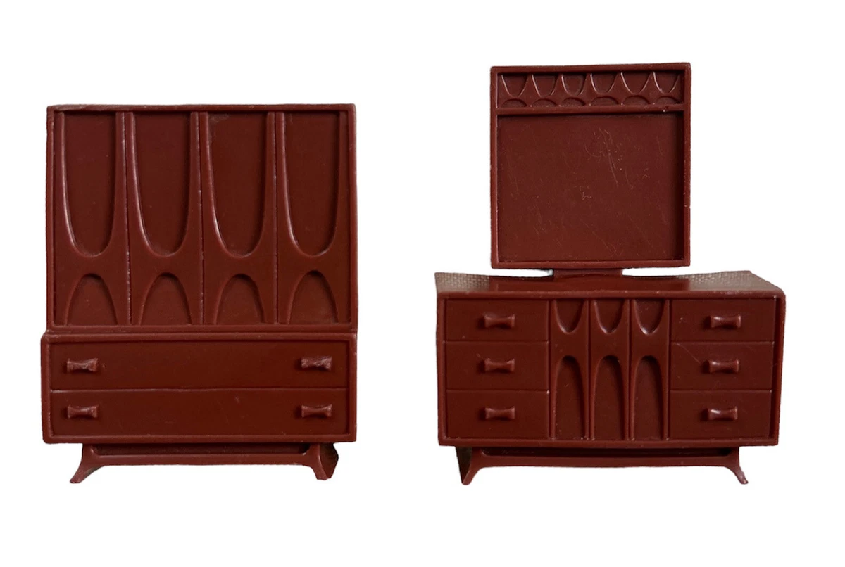 2 Vtg Miniature Broyhill Brasilia Mid Century Modern Plastic Dollhouse Furniture