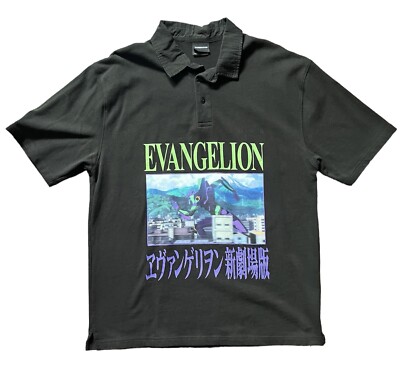 Dumb Good Brand Evangelion Screenprinted Polo Shirt NWOT Mens Large Print Anime