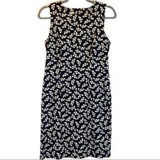 Talbots size 4P black and white ivy print linen blend sleeveless lined dress