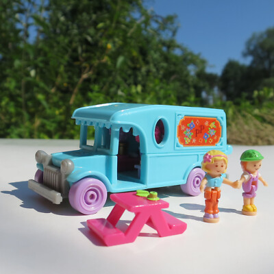Mini Polly Pocket Flower Cafe on the go 100% complete Blumenwagen Bluebird