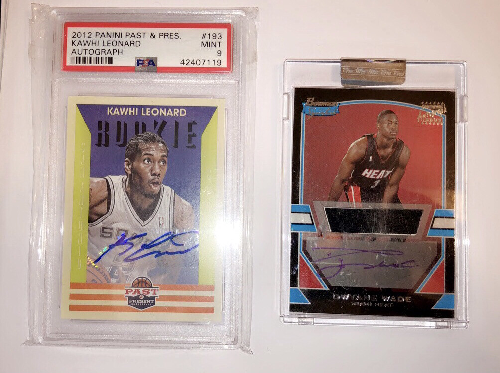 Dwayne Wade (Auto-Patch, Factory Sealed) & Kawhi Leonard PSA 9 Rookie Auto Cards